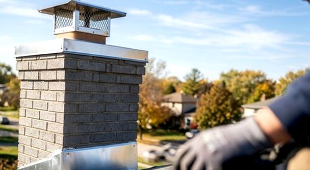 Stainless storm cap bolted down over the flue